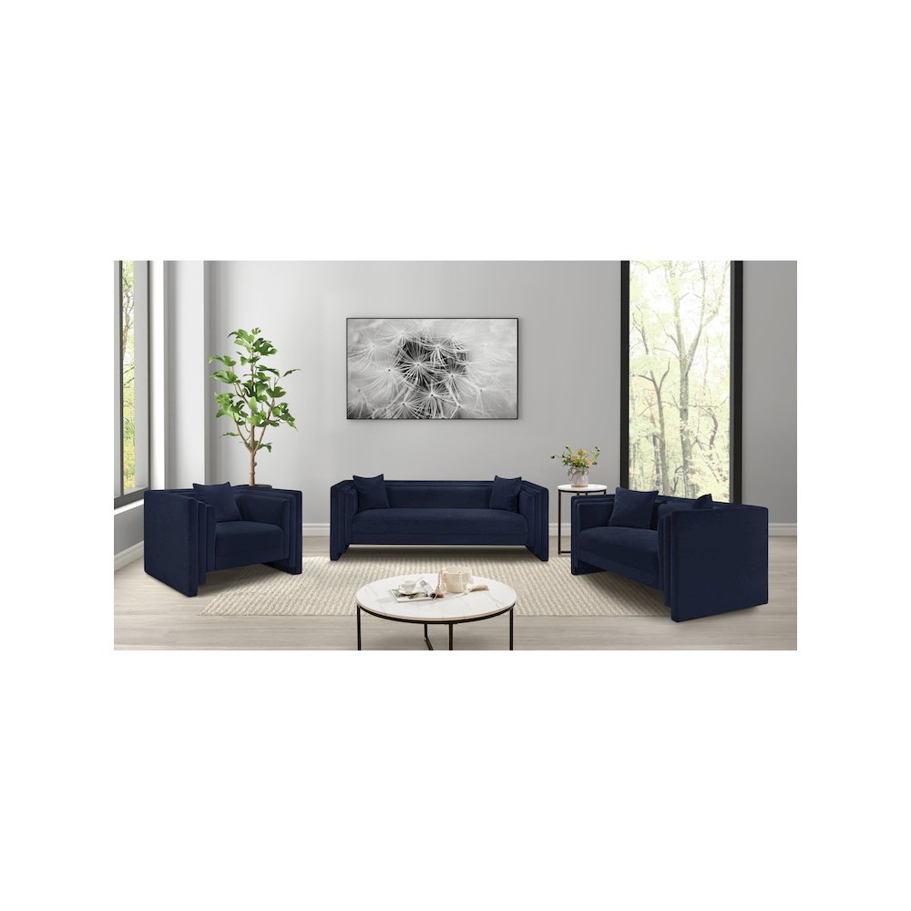 Everett Navy Chenille Fabric Loveseat. Picture 11
