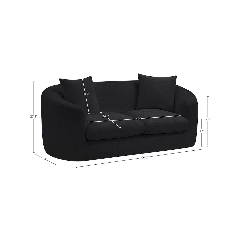 Penelope Black Chenille Fabric Loveseat. Picture 14
