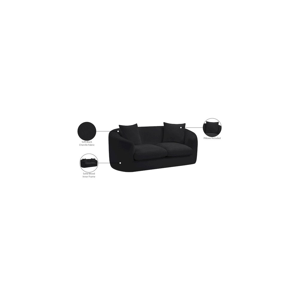 Penelope Black Chenille Fabric Loveseat. Picture 15