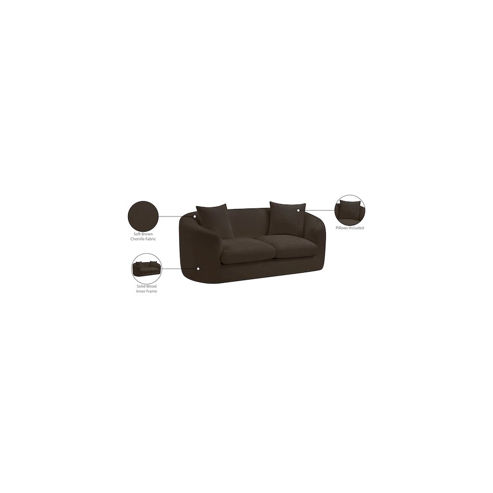 Penelope Brown Chenille Fabric Loveseat. Picture 15