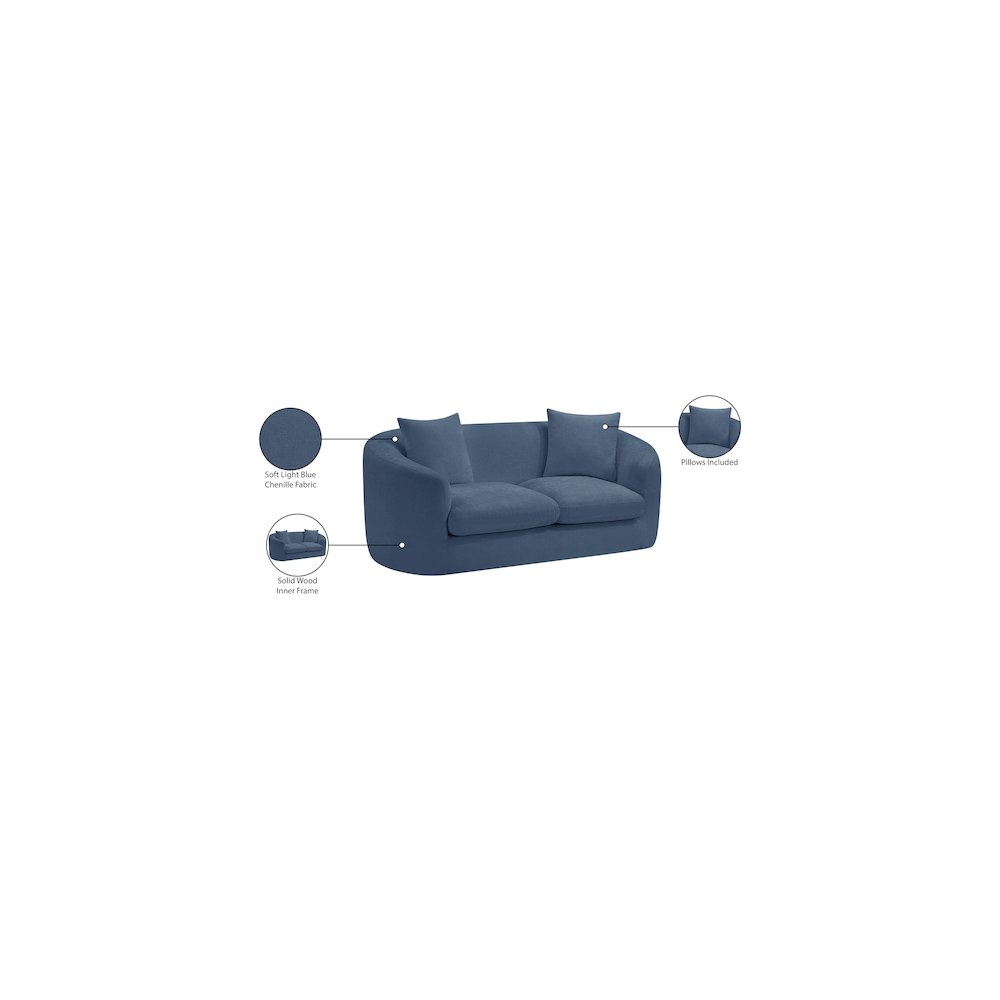 Penelope Light Blue Chenille Fabric Loveseat. Picture 15