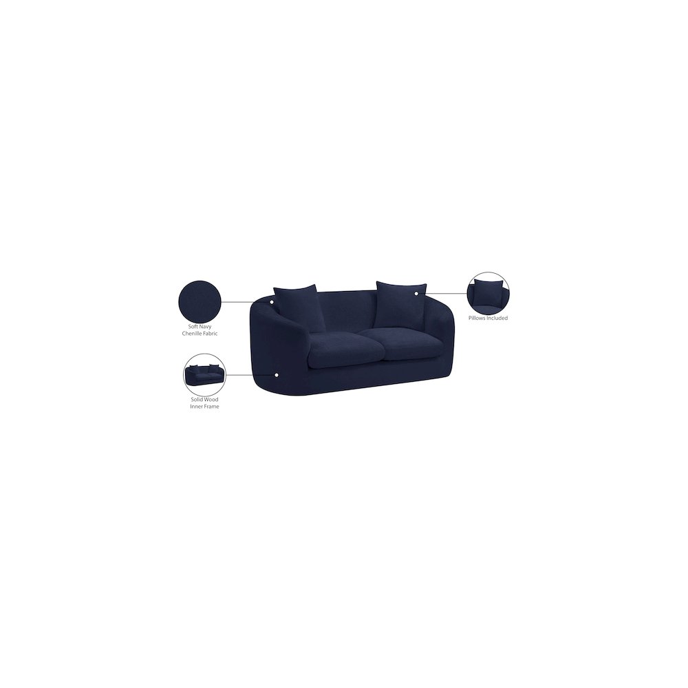 Penelope Navy Chenille Fabric Loveseat. Picture 15