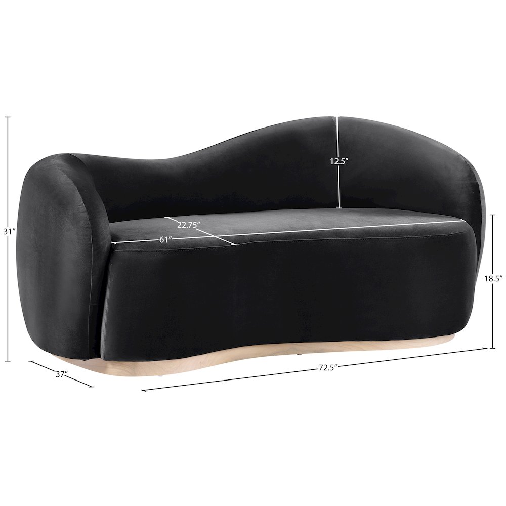 Gustavo 72.5" Black Velvet Upholstered Loveseat. Picture 7