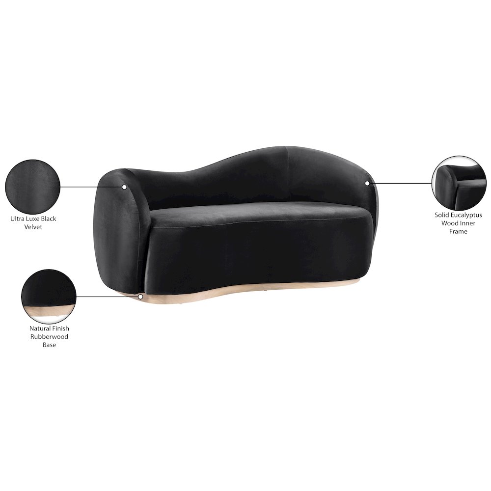 Gustavo 72.5" Black Velvet Upholstered Loveseat. Picture 8