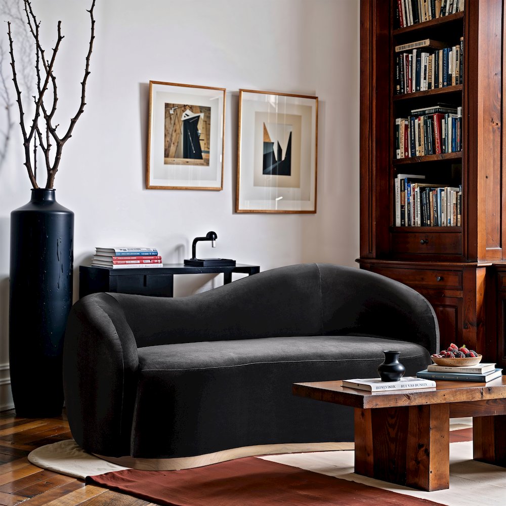 Gustavo 72.5" Black Velvet Upholstered Loveseat. Picture 2