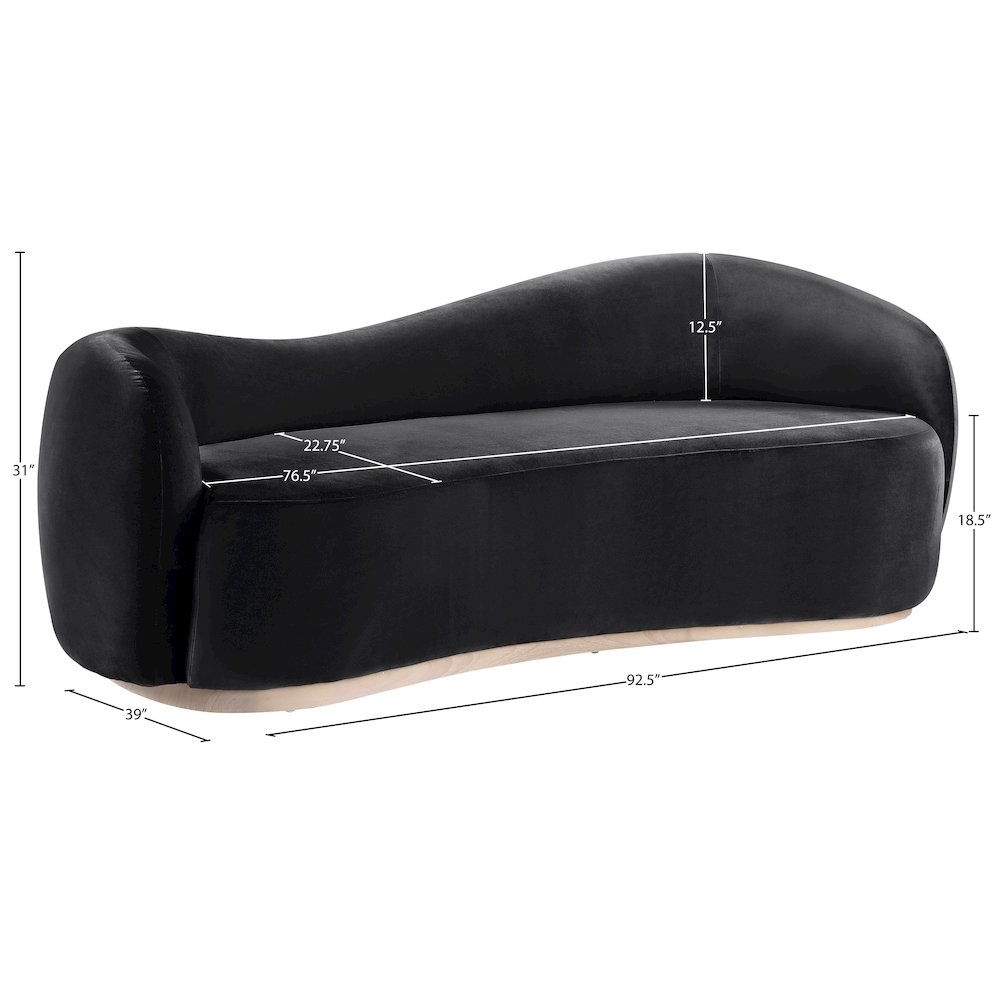 Gustavo 92.5" Black Velvet Upholstered Sofa. Picture 7
