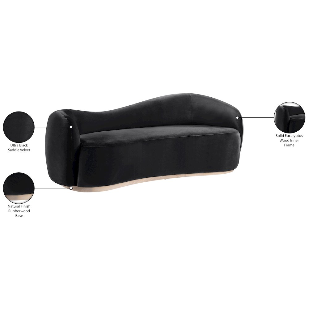 Gustavo 92.5" Black Velvet Upholstered Sofa. Picture 8