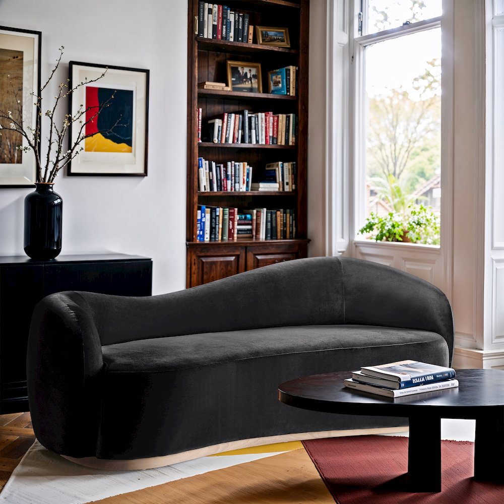 Gustavo 92.5" Black Velvet Upholstered Sofa. Picture 2