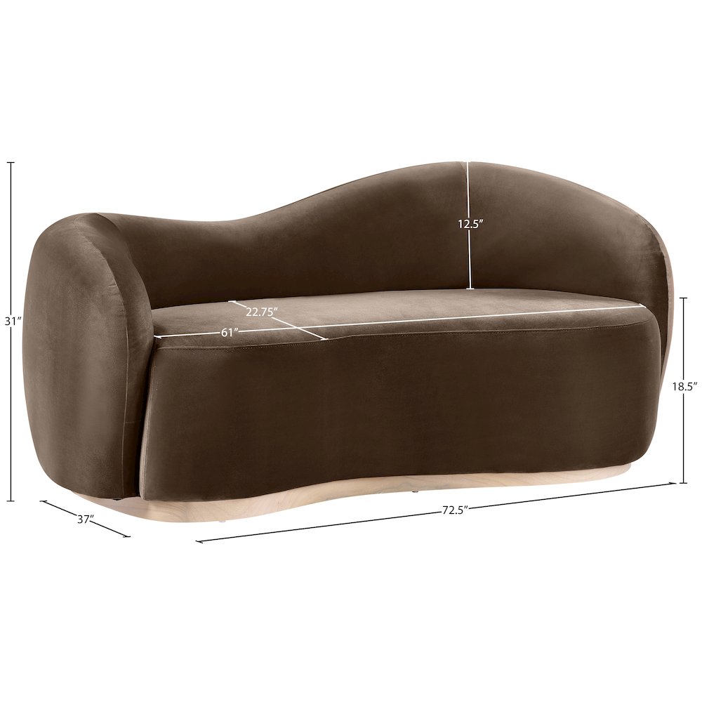 Gustavo 72.5" Brown Velvet Upholstered Loveseat. Picture 7