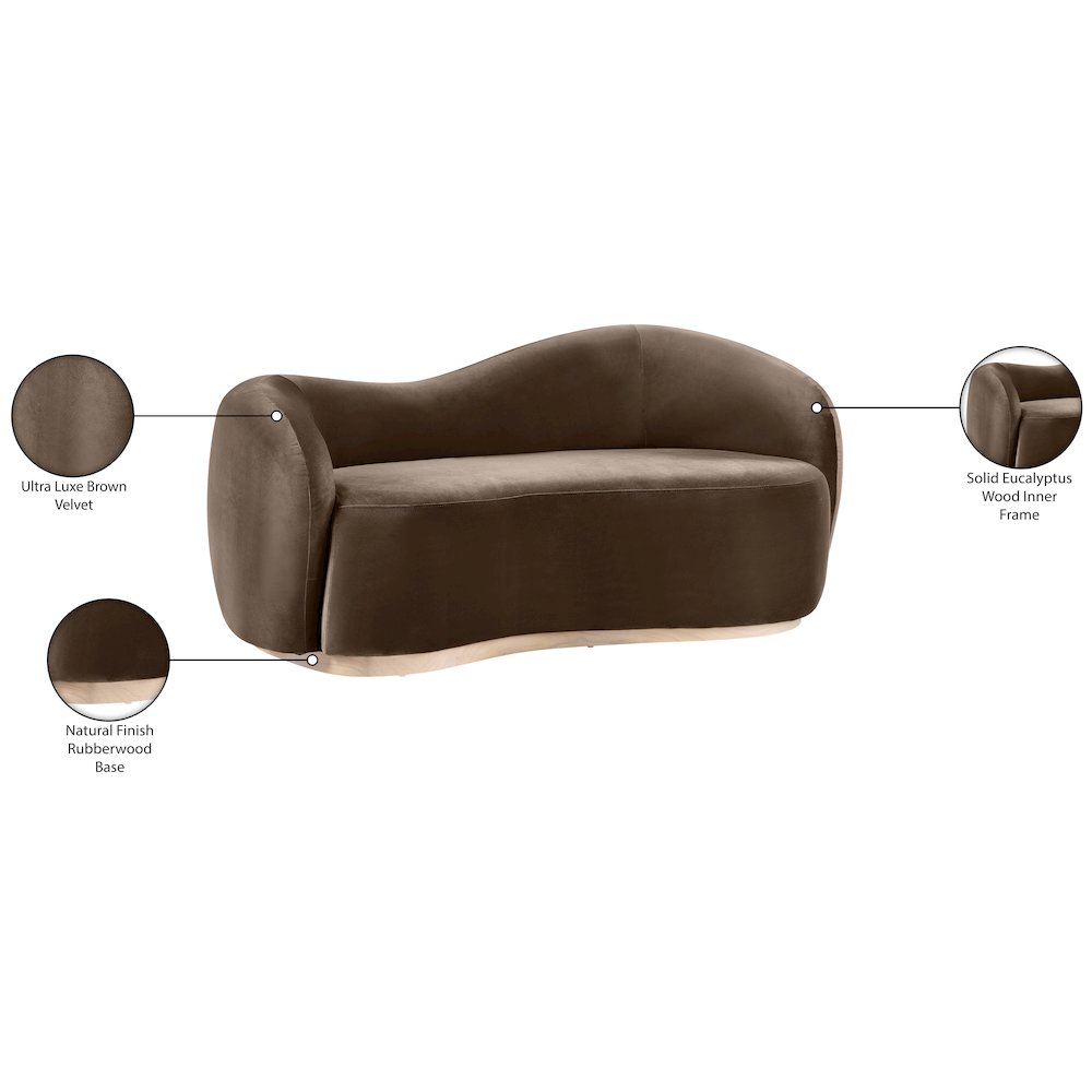 Gustavo 72.5" Brown Velvet Upholstered Loveseat. Picture 8