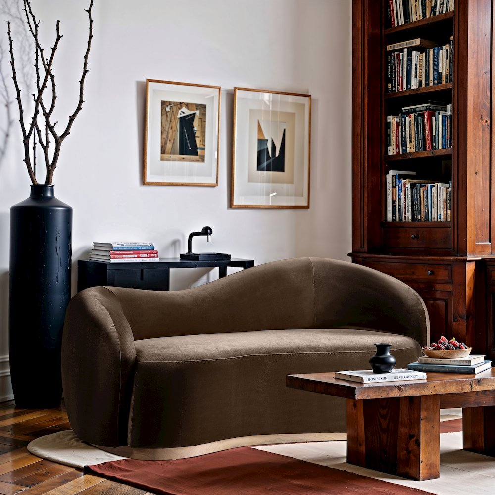 Gustavo 72.5" Brown Velvet Upholstered Loveseat. Picture 2
