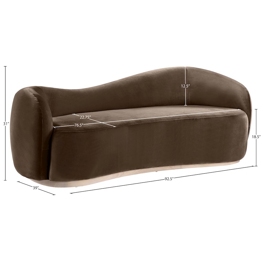 Gustavo 92.5" Brown Velvet Upholstered Sofa. Picture 7
