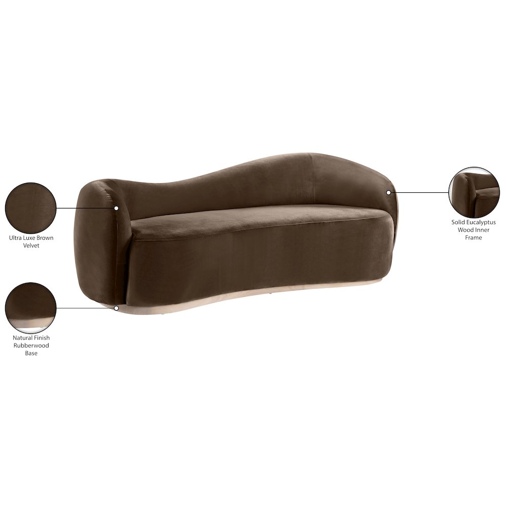 Gustavo 92.5" Brown Velvet Upholstered Sofa. Picture 8