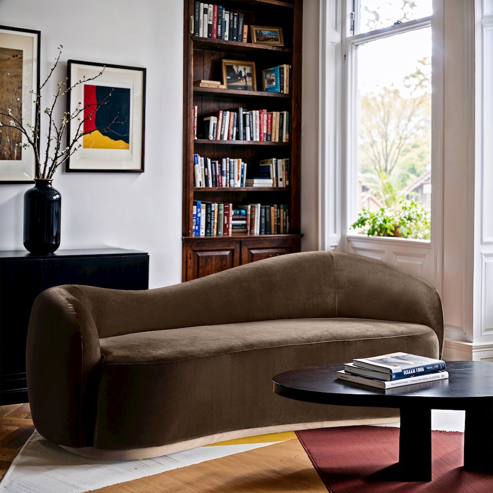 Gustavo 92.5" Brown Velvet Upholstered Sofa. Picture 2
