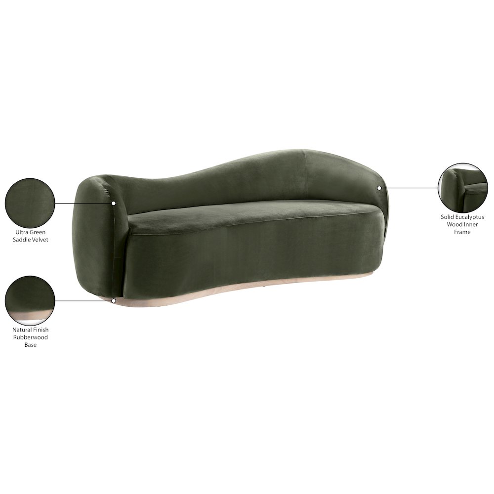 Gustavo 92.5" Green Velvet Upholstered Sofa. Picture 8