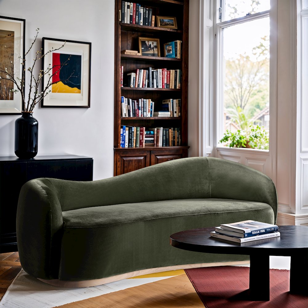 Gustavo 92.5" Green Velvet Upholstered Sofa. Picture 2