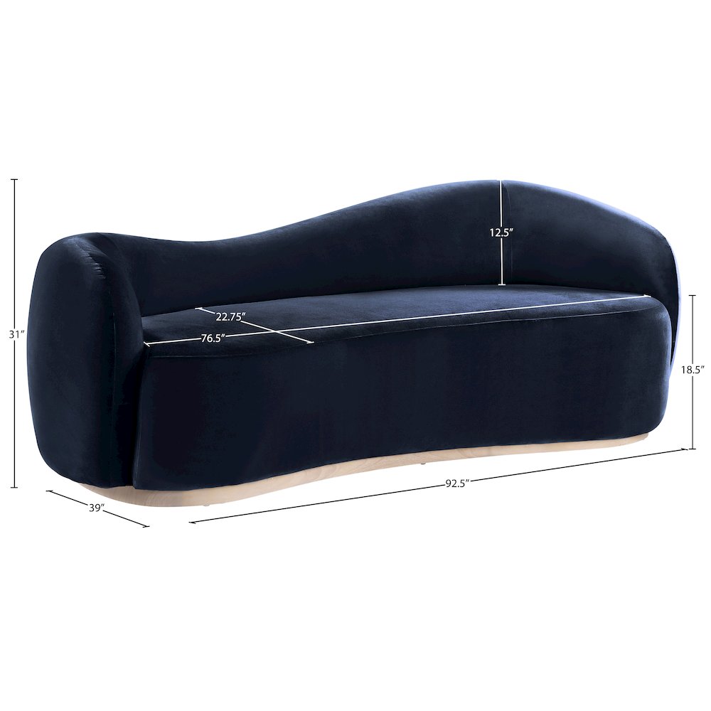 Gustavo 92.5" Navy Velvet Upholstered Sofa. Picture 7