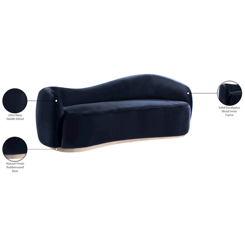 Gustavo 92.5" Navy Velvet Upholstered Sofa. Picture 8