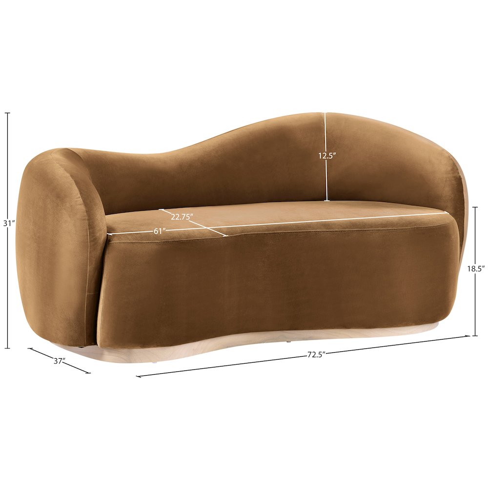 Gustavo 72.5" Saddle Velvet Upholstered Loveseat. Picture 7
