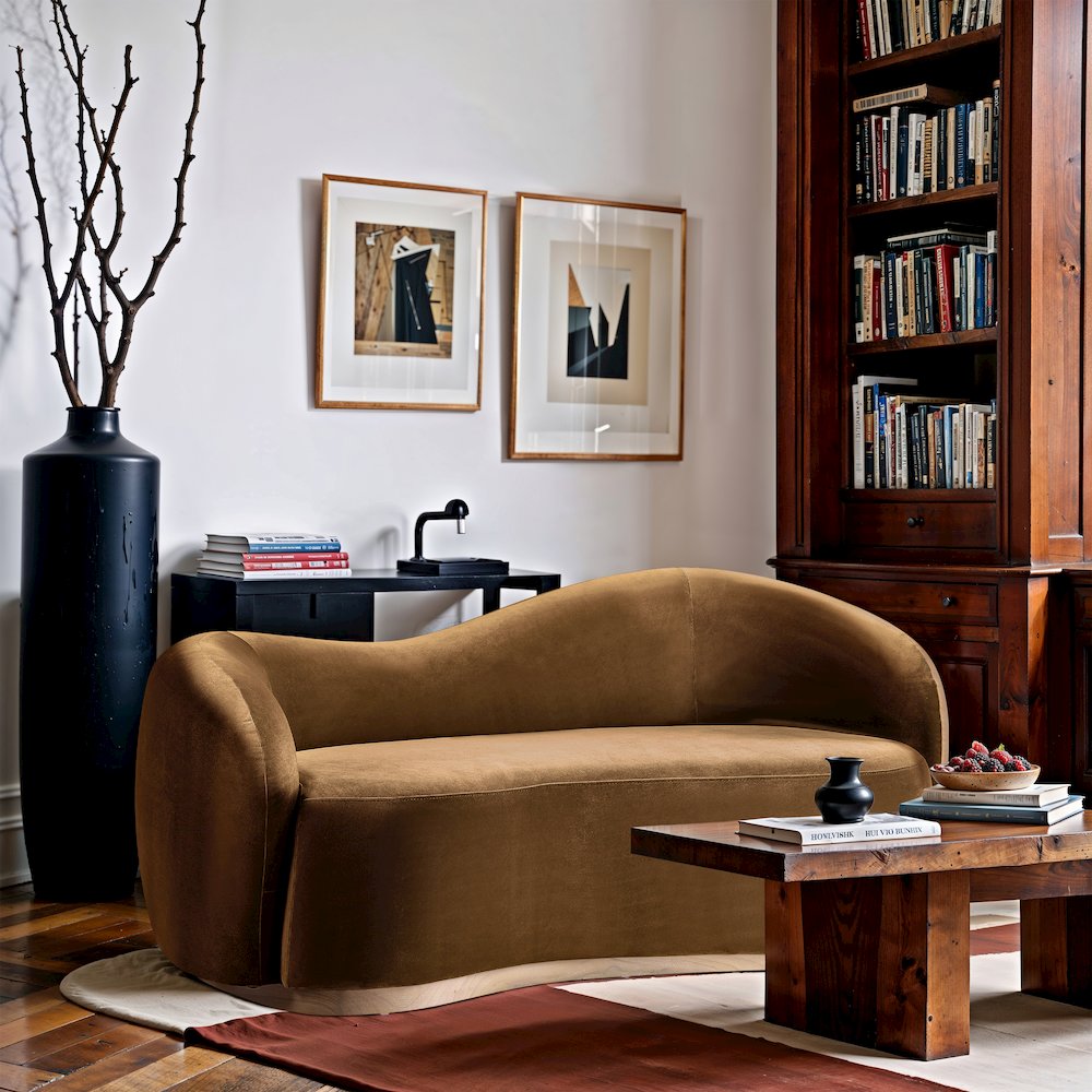 Gustavo 72.5" Saddle Velvet Upholstered Loveseat. Picture 2