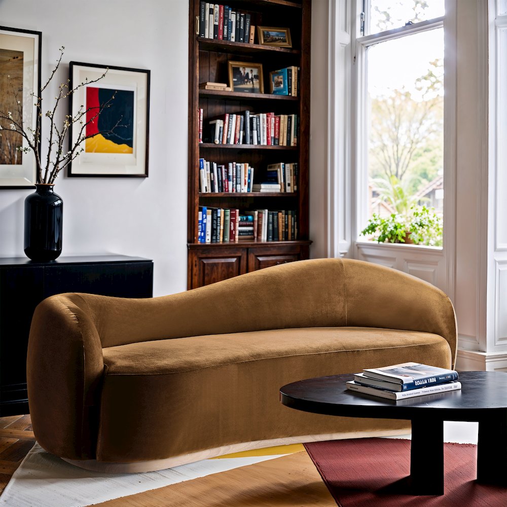 Gustavo 92.5" Saddle Velvet Upholstered Sofa. Picture 2