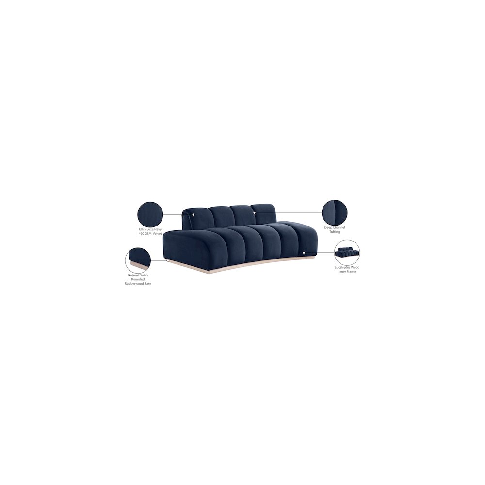Jace Navy Velvet Loveseat. Picture 8