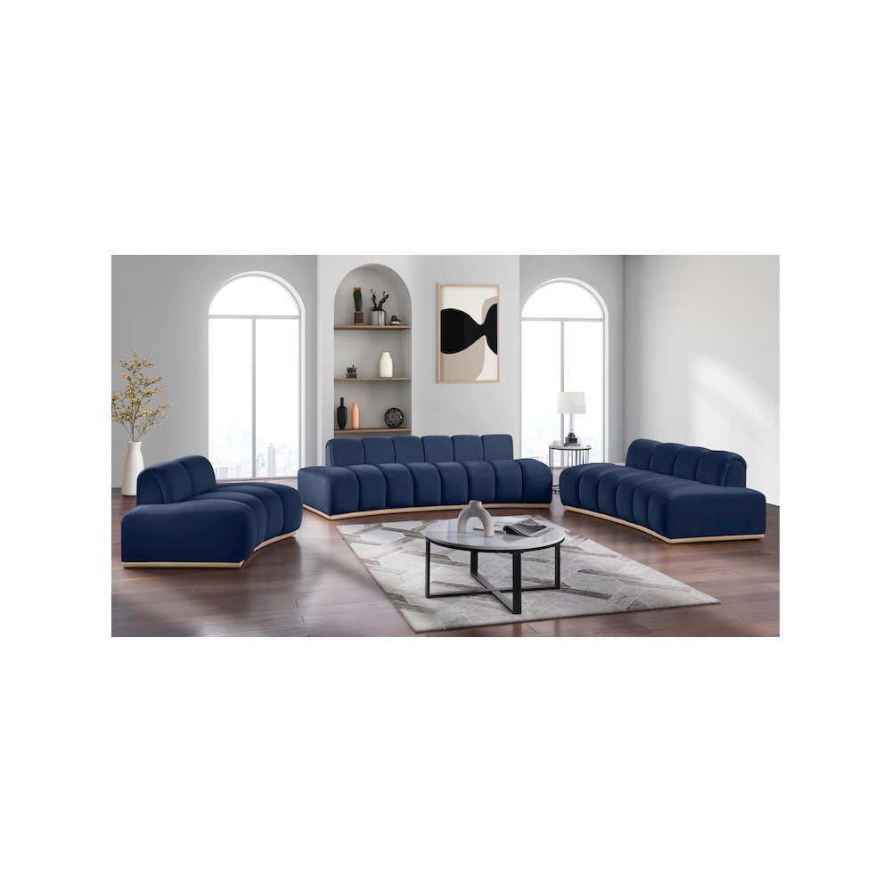 Jace Navy Velvet Loveseat. Picture 6