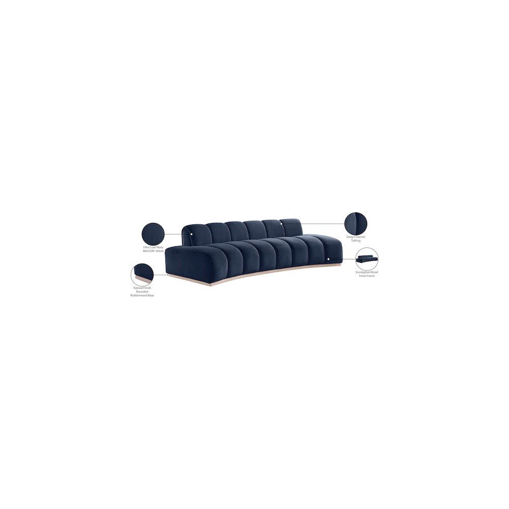 Jace Navy Velvet Sofa. Picture 8
