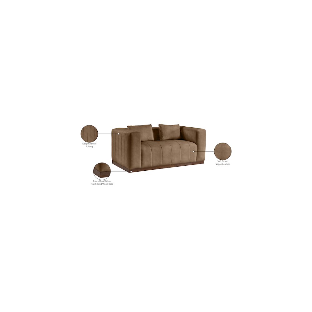 Mallina Brown Vegan Leather Loveseat. Picture 8