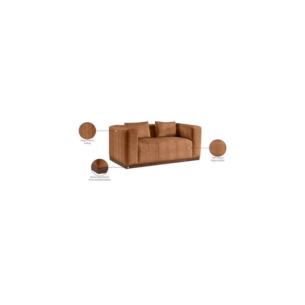 Mallina Cognac Vegan Leather Loveseat. Picture 8