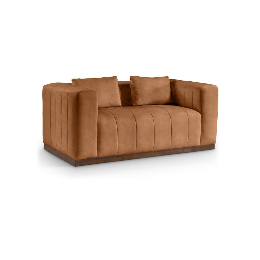 Mallina Cognac Vegan Leather Loveseat. Picture 1