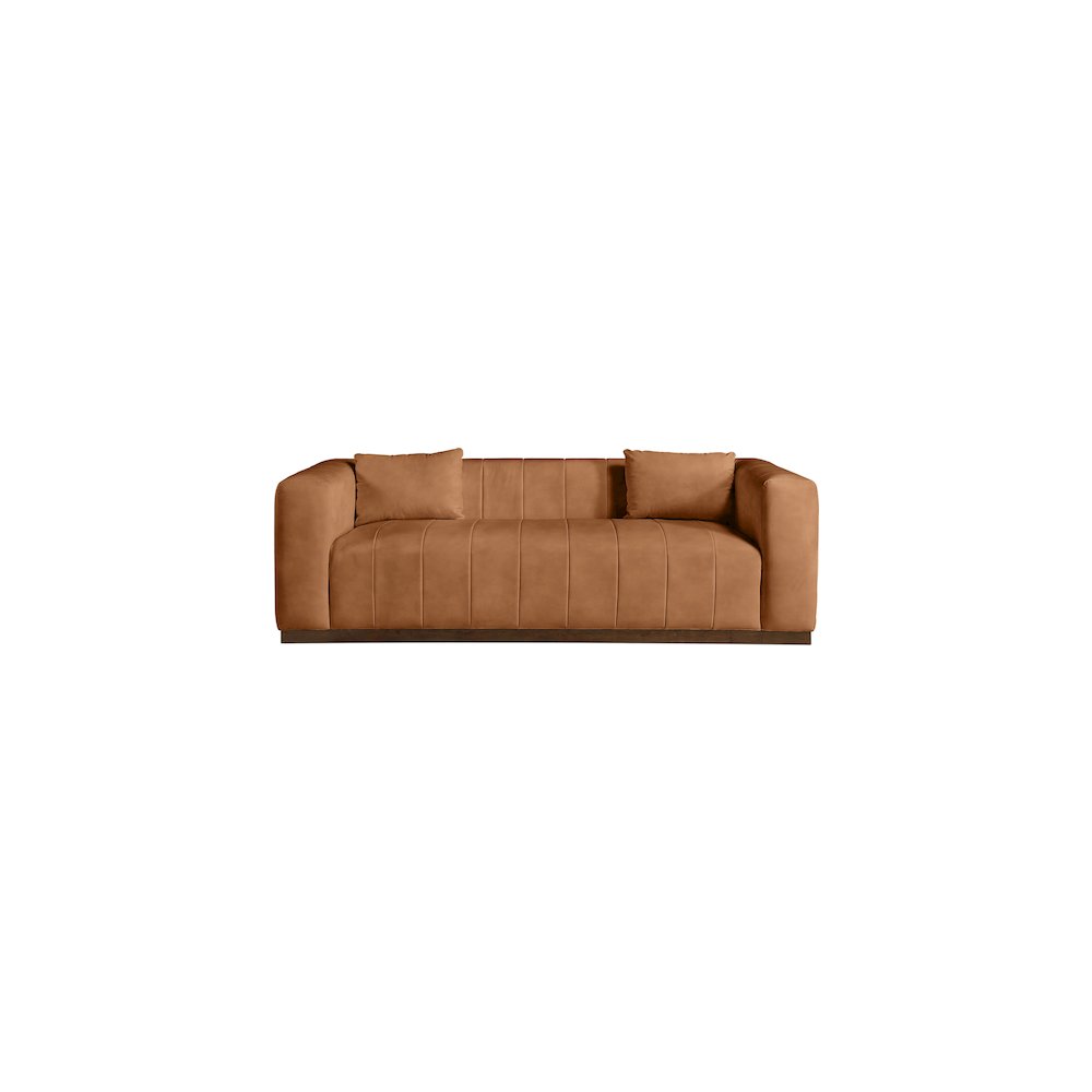 Mallina Cognac Vegan Leather Sofa. Picture 3