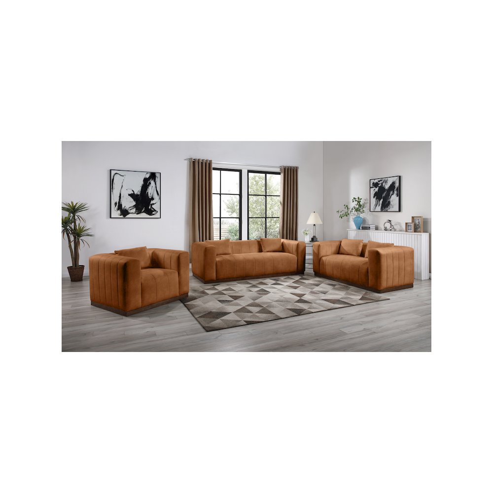 Mallina Cognac Vegan Leather Sofa. Picture 6
