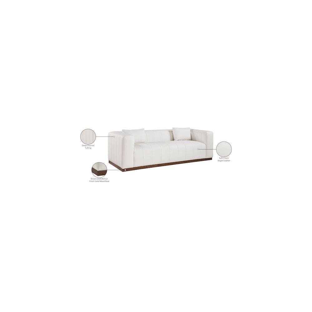 Mallina Cream Vegan Leather Sofa. Picture 8