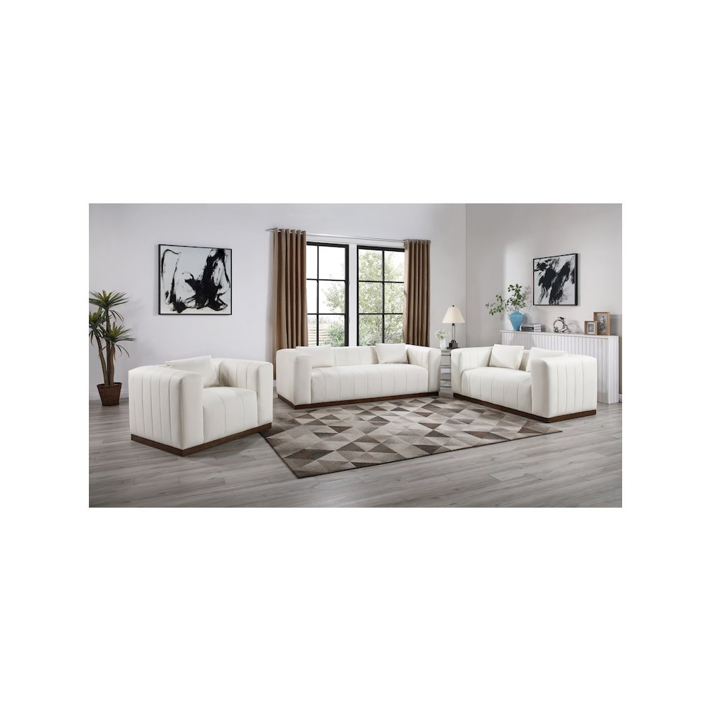Mallina Cream Vegan Leather Sofa. Picture 6