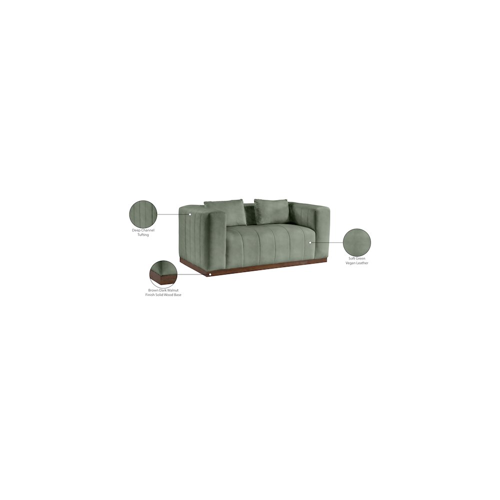 Mallina Green Vegan Leather Loveseat. Picture 8