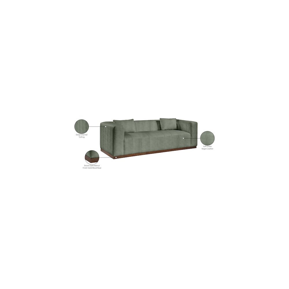 Mallina Green Vegan Leather Sofa. Picture 8