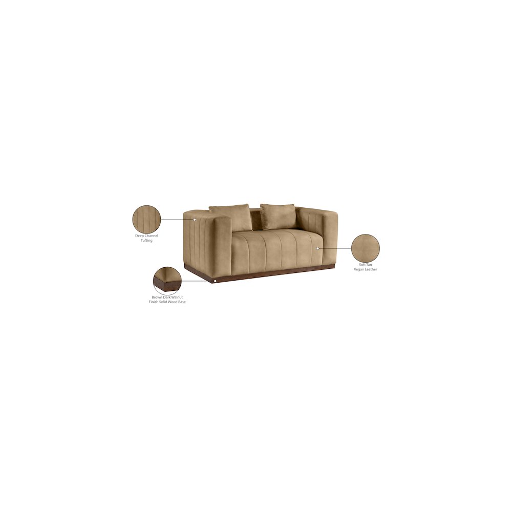 Mallina Tan Vegan Leather Loveseat. Picture 8