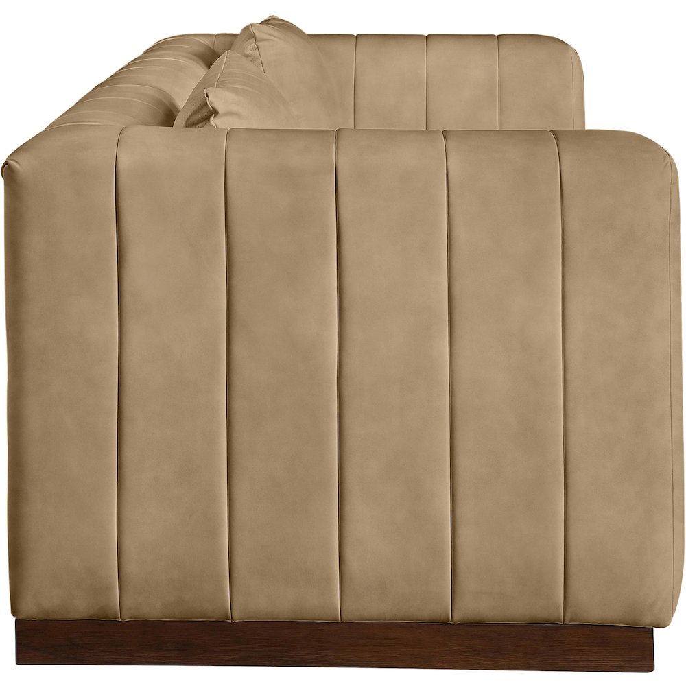 Mallina Tan Vegan Leather Sofa. Picture 4