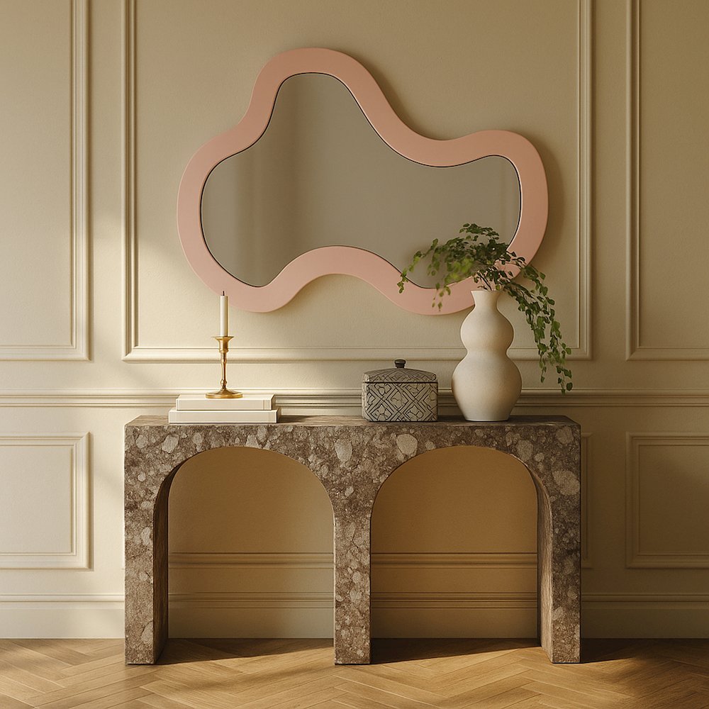 Oblique Pink Iron Frame Mirror. Picture 7
