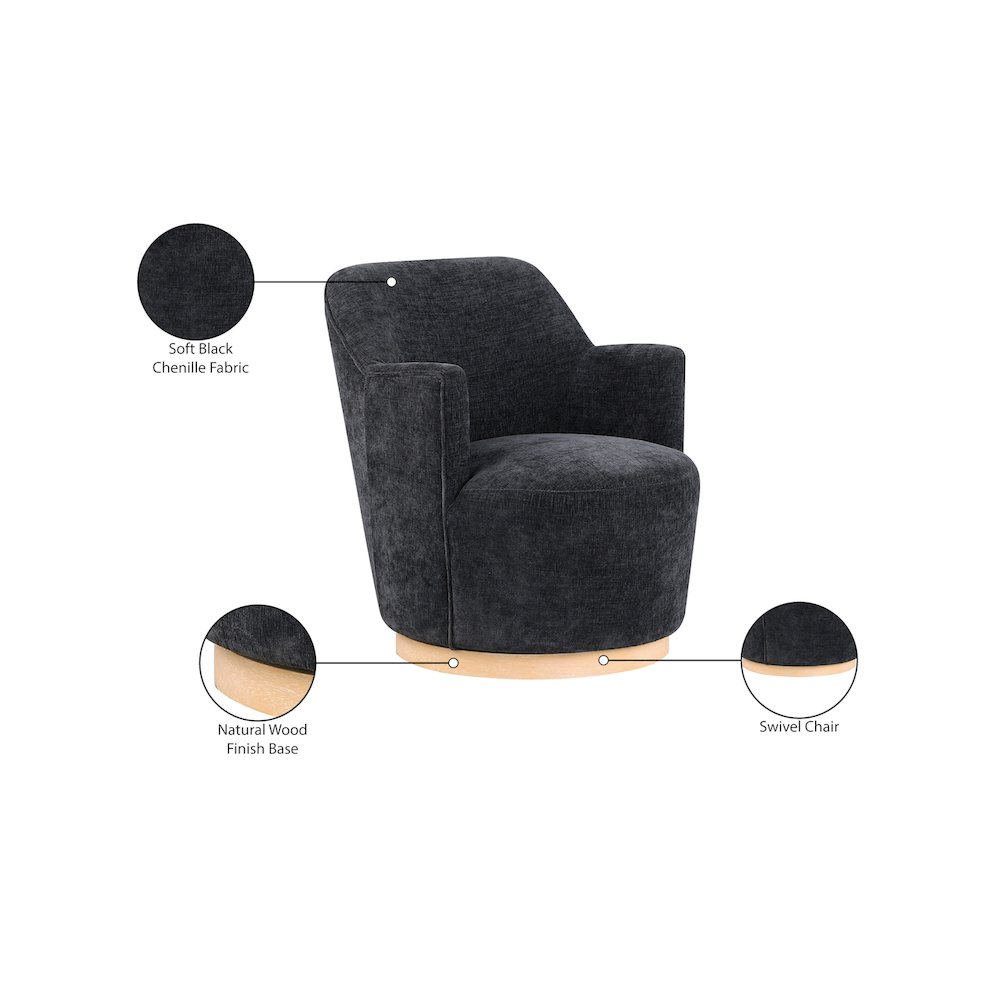 Clarita Black Chenille Fabric Swivel Accent Chair. Picture 8