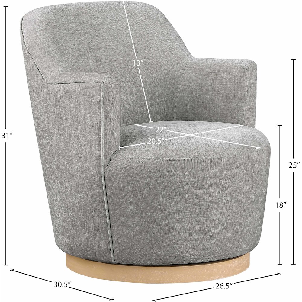 Clarita Light Grey Chenille Fabric Swivel Accent Chair. Picture 7