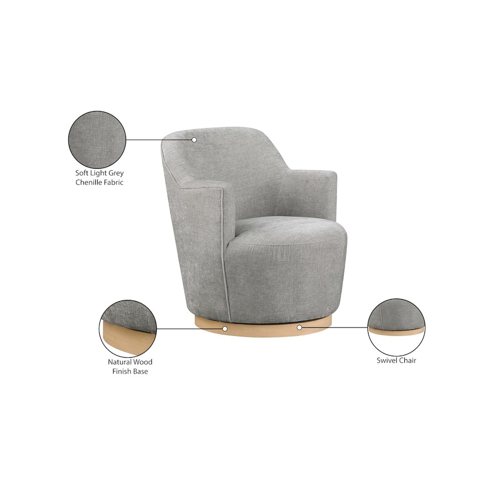 Clarita Light Grey Chenille Fabric Swivel Accent Chair. Picture 8
