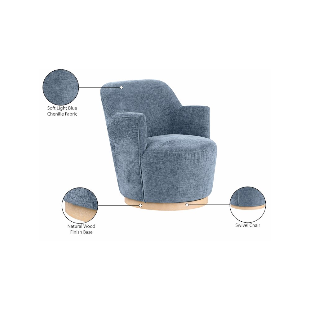 Clarita Light Blue Chenille Fabric Swivel Accent Chair. Picture 8