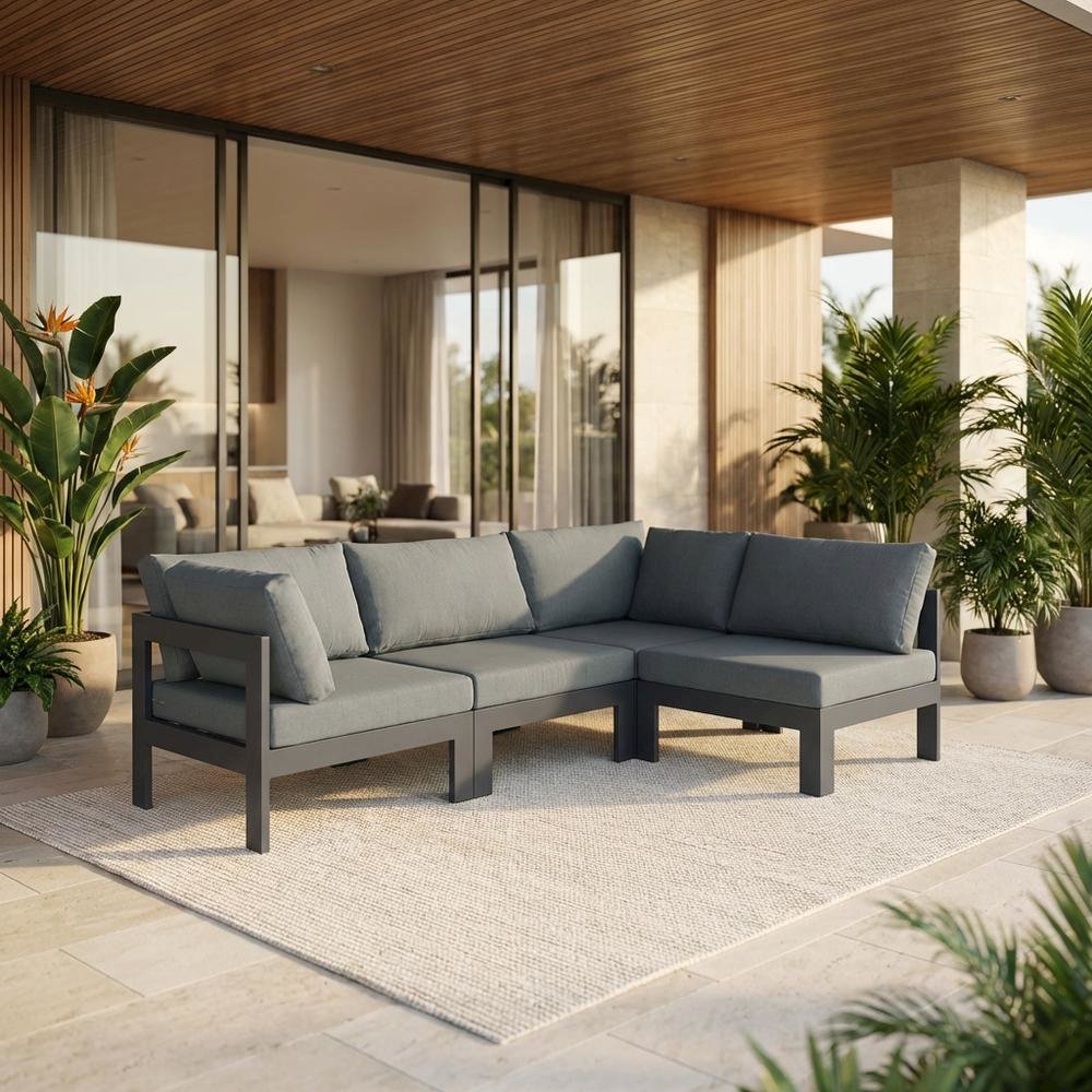 Gray Fabric Outdoor Patio Modular Sectional, Contemporary Style, Comfortable. Picture 2