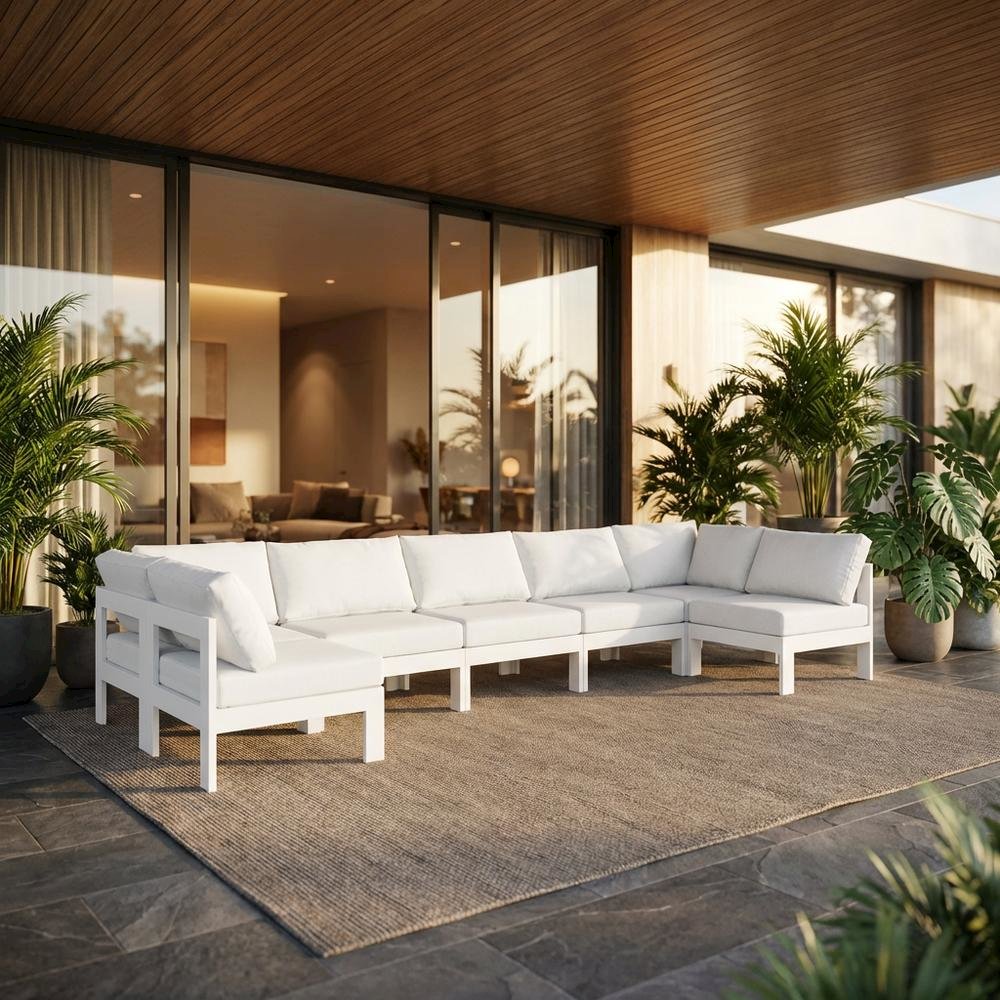 White Fabric Outdoor Patio Modular Sectional With Contemporary Style. Picture 2
