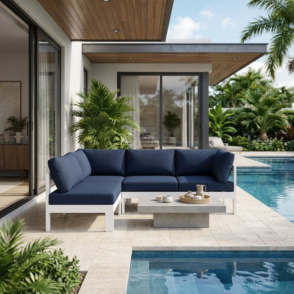 Navy Fabric Outdoor Modular Sectional, Contemporary Style, Weather-Resistant. Picture 3