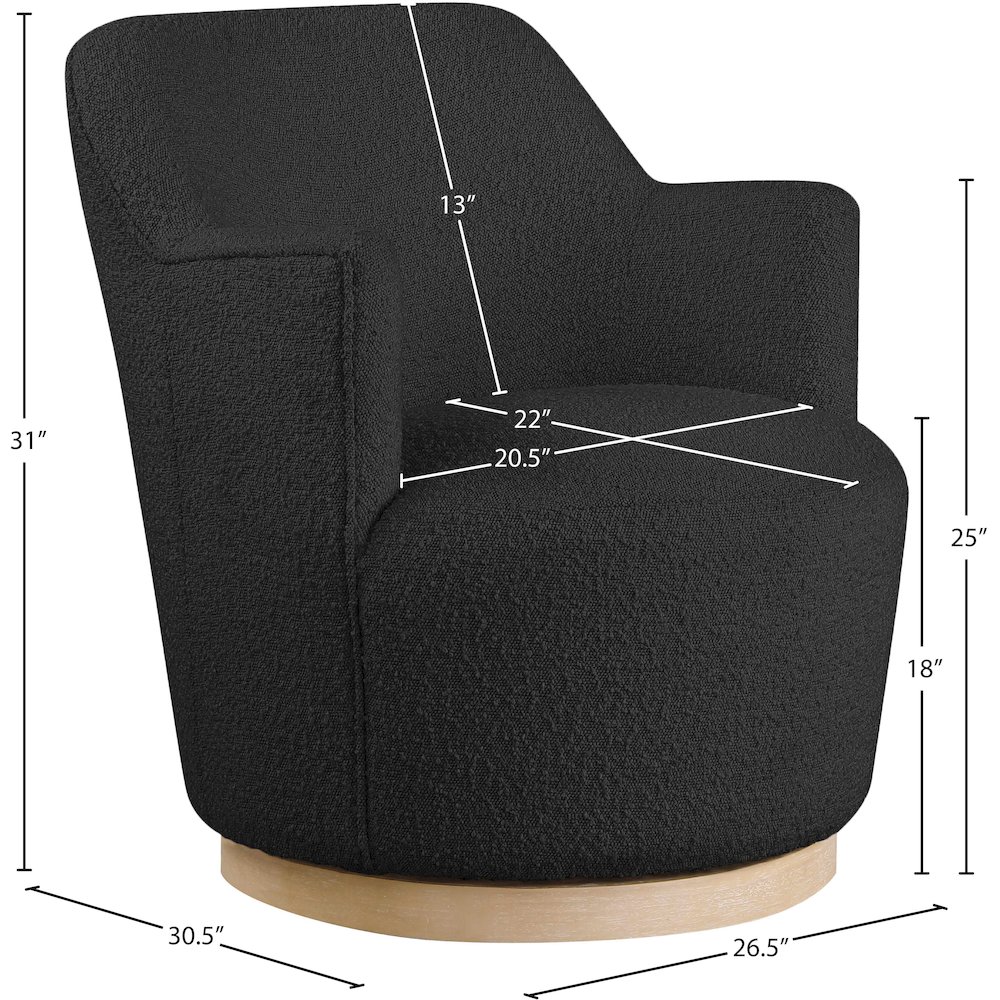 Clarita Black Boucle Fabric Swivel Accent Chair. Picture 7