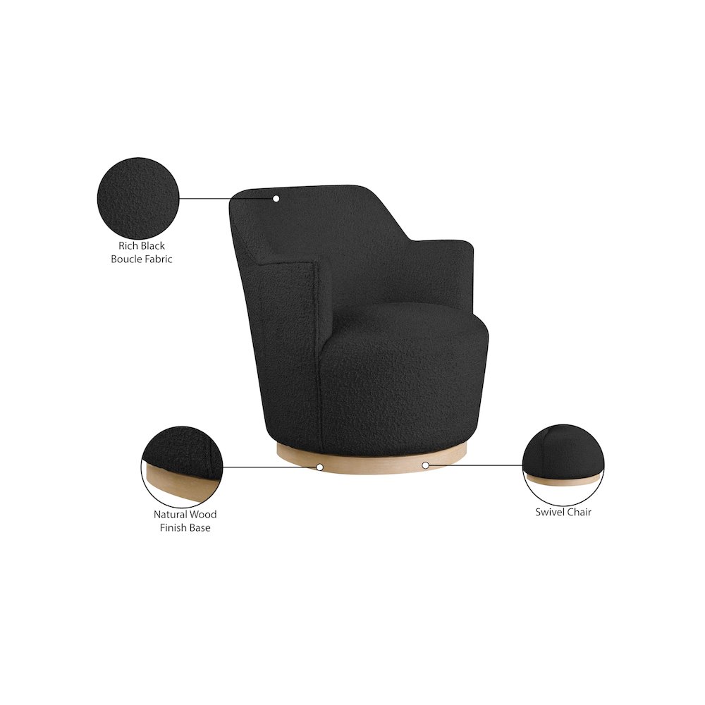 Clarita Black Boucle Fabric Swivel Accent Chair. Picture 8
