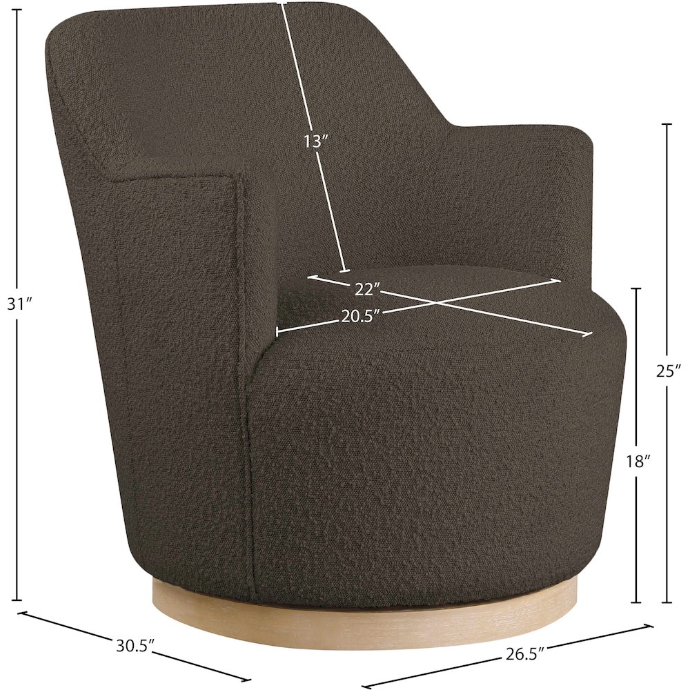 Clarita Brown Boucle Fabric Swivel Accent Chair. Picture 7